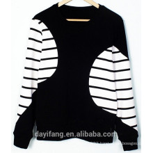mens cotton fleece pullover sweatshirt with black and white stripe sleeve sweatshirts